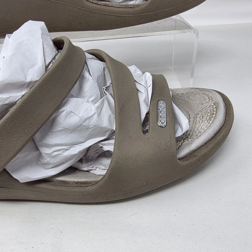 Crocs Patricia Wedge Sandals Womens 11 Khaki Taupe Good Condition Slide Shoes